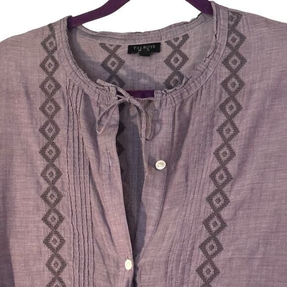 Talbots Purple Tunic Light 100% Cotton L Embroidered Pintuck Details Long Line - Picture 3 of 12